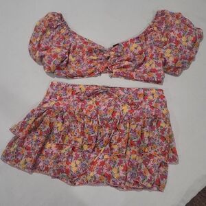 Wild Fable Multicolor Floral Crop Blouse & Skirt Set